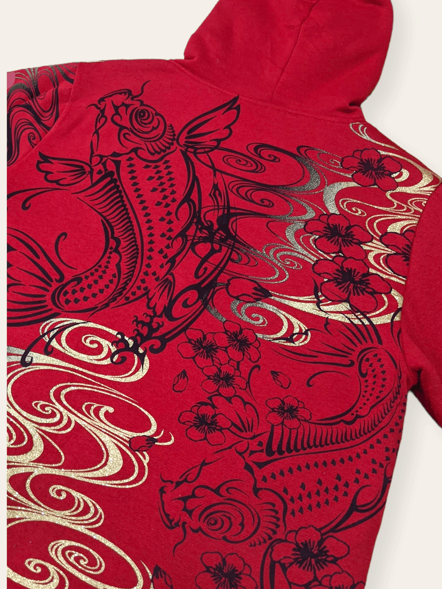 Japanese Brand × Vintage Vintage Japanese Sukajan Gold Koi Fish Zipped Hoodie Size US L / EU 52-54 / 3 - 7 Thumbnail