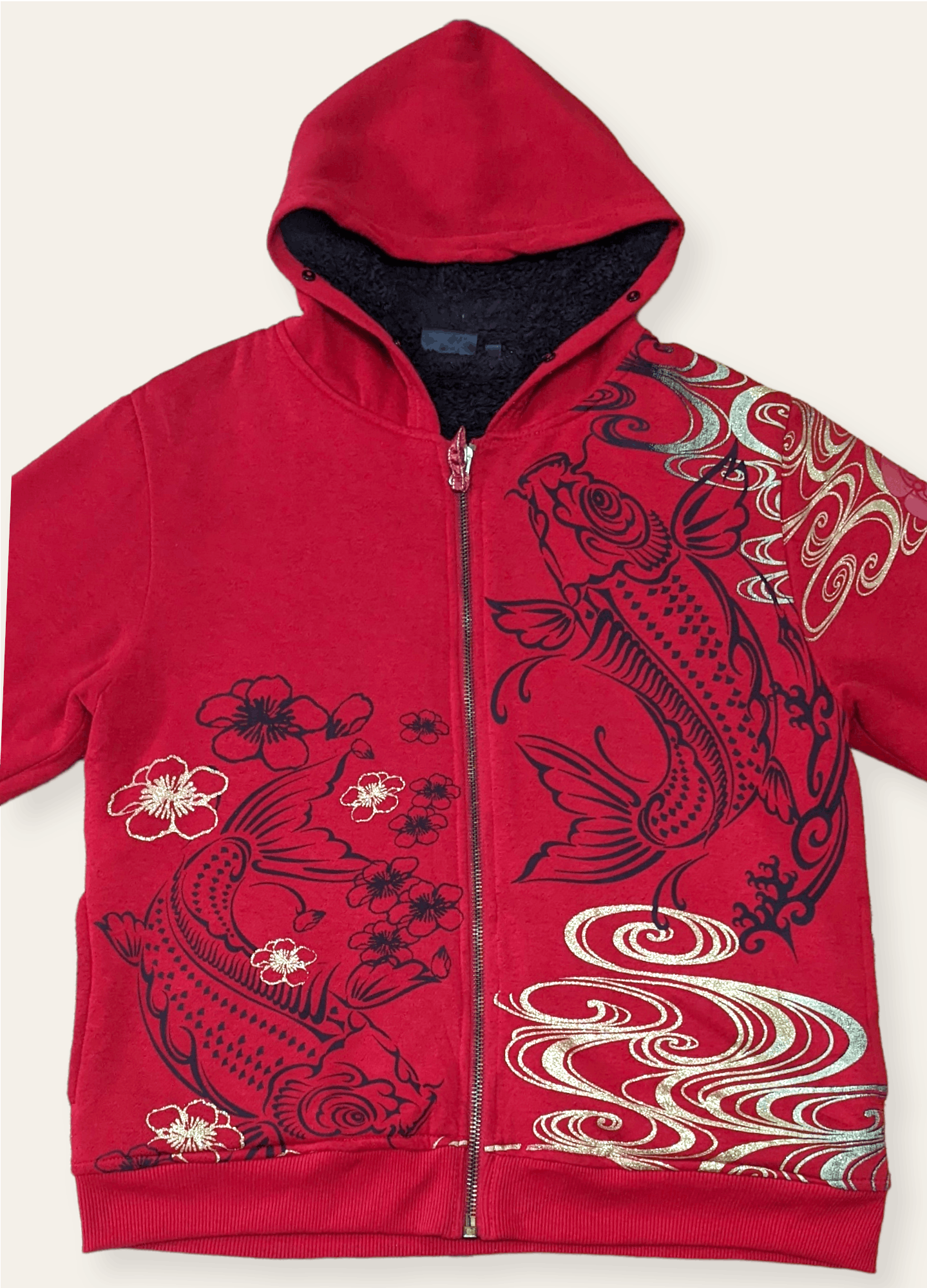 Japanese Brand × Vintage Vintage Japanese Sukajan Gold Koi Fish Zipped Hoodie Size US L / EU 52-54 / 3 - 3 Thumbnail