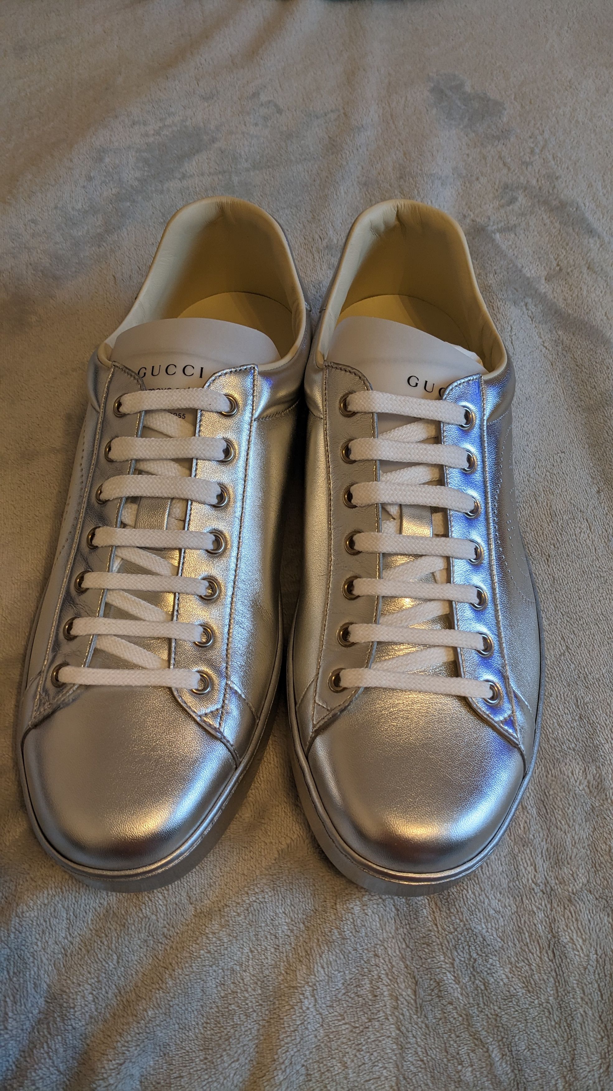 image of Gucci Silver Aces Perforated Shoes, Men's (Size 12.5)