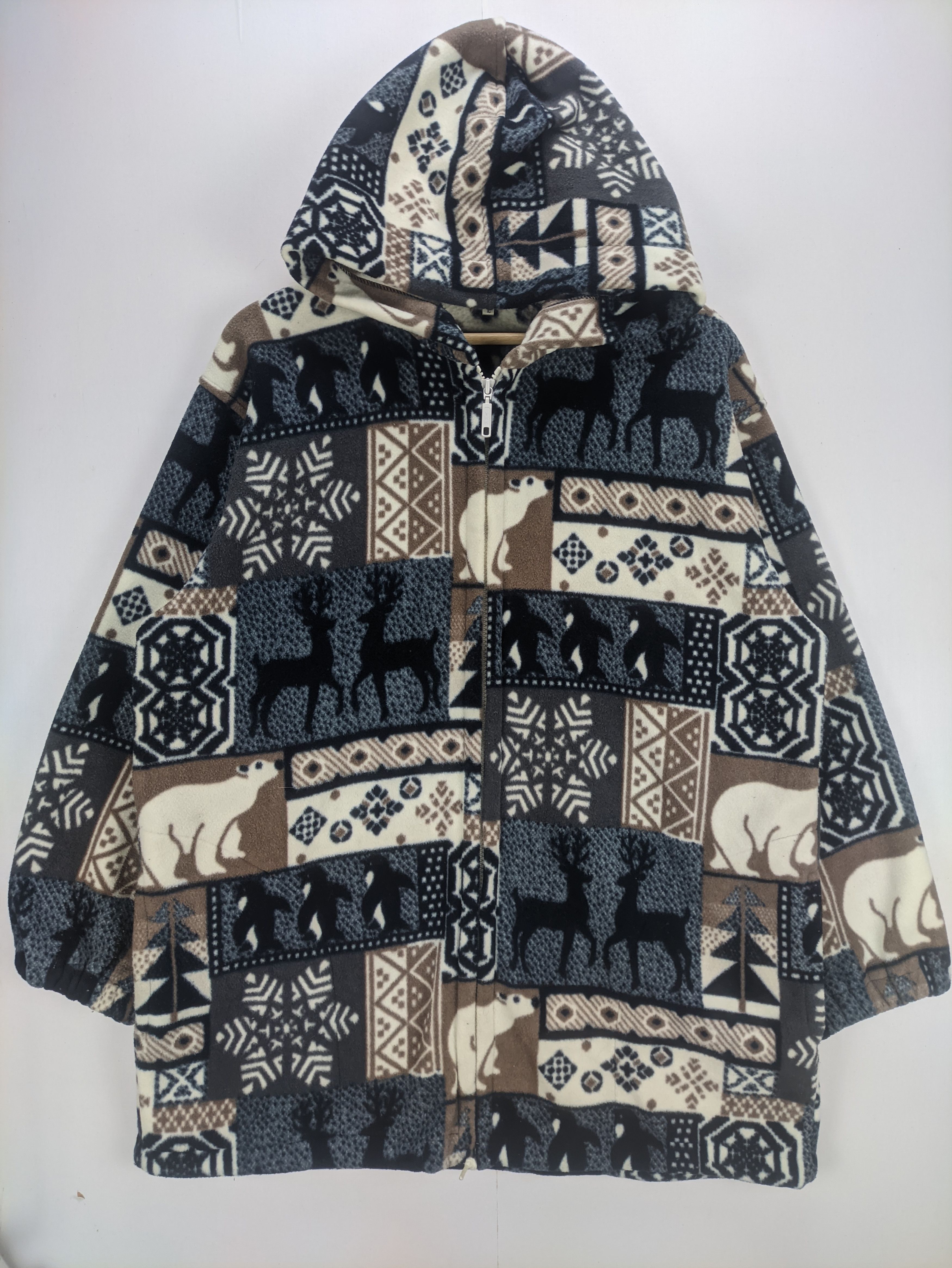 Japanese Brand Steals🔥Fleece Jacket Zipper Hooded Native Patterned Size US L / EU 52-54 / 3 - 1 Thumbnail