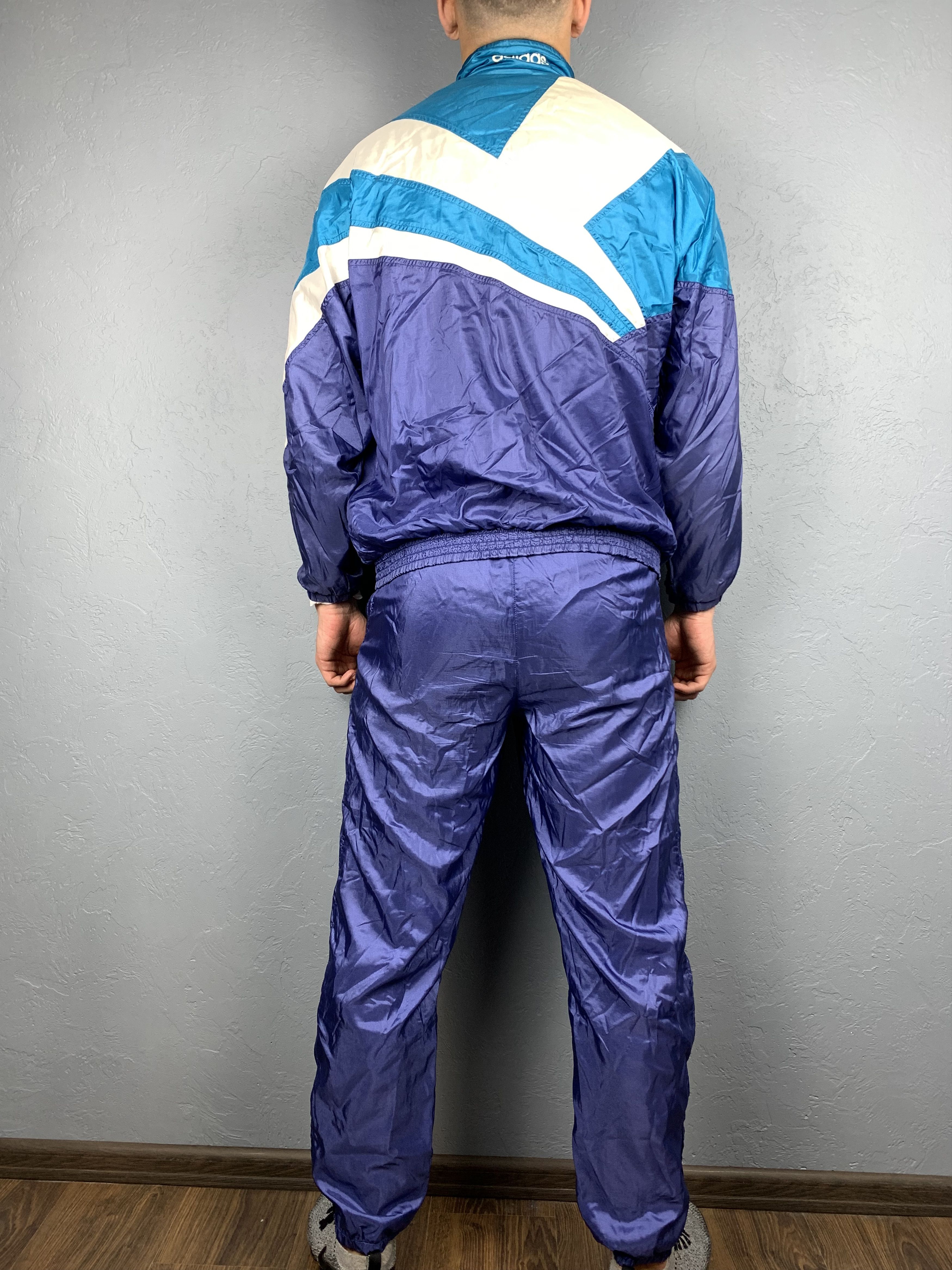 Adidas Adidas Vintage Mens Nylon Track Suit Jacket + Pants Drill Size US XL / EU 56 / 4 - 2 Thumbnail