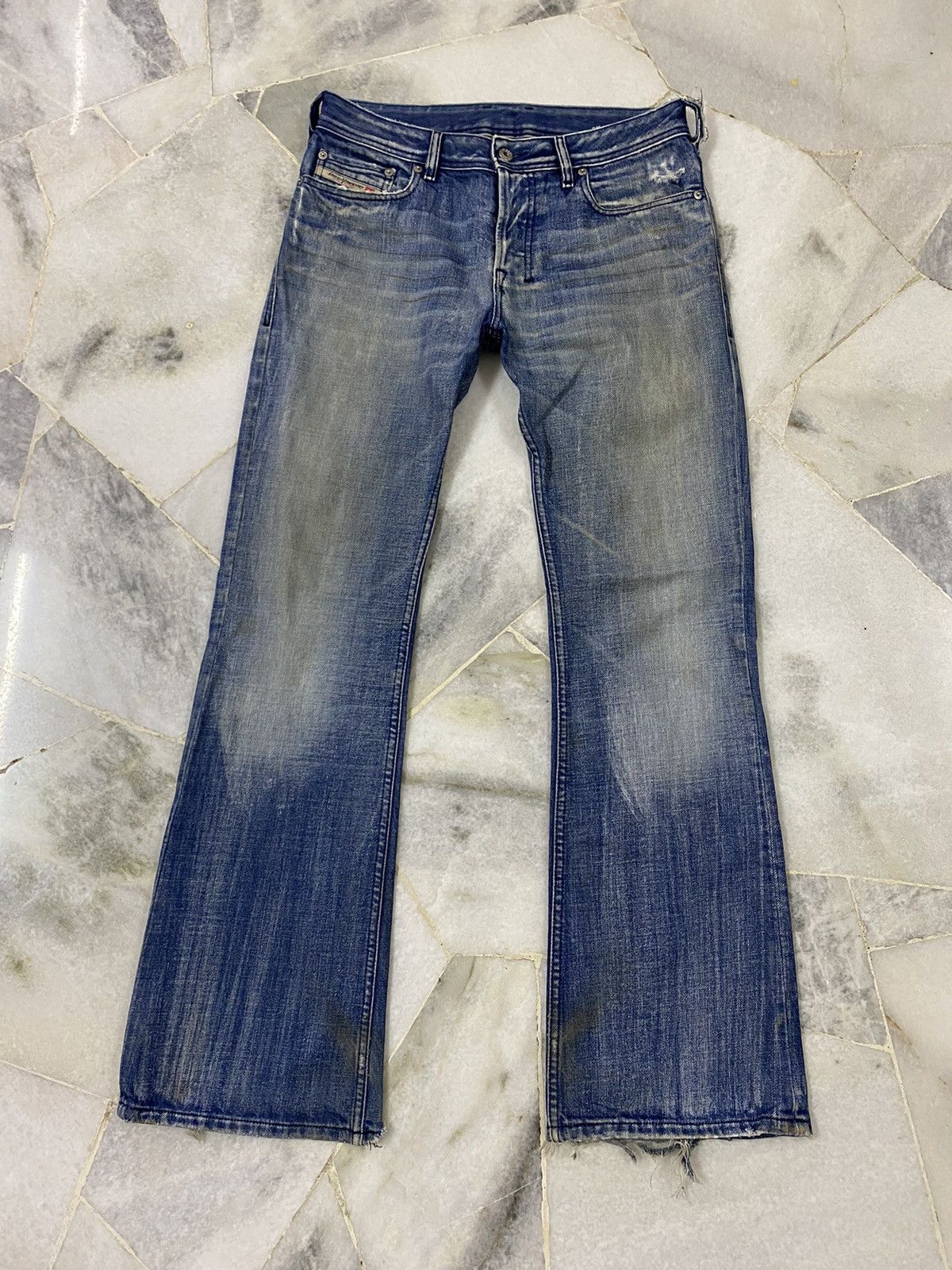 DIESEL FLARED BOOTCUT COWBOY DISTRESSED DENIM JEANS