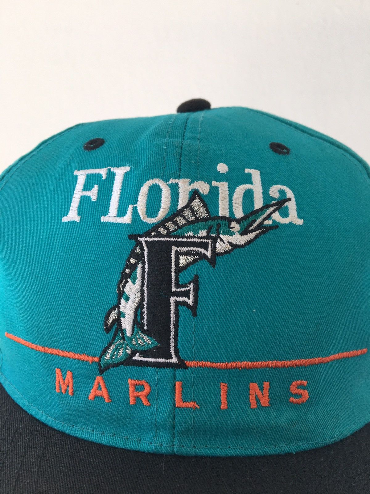 Lot De 2 Casquettes Snapback Vintage – Florida Marlins – Noir Et Vert – Années 90