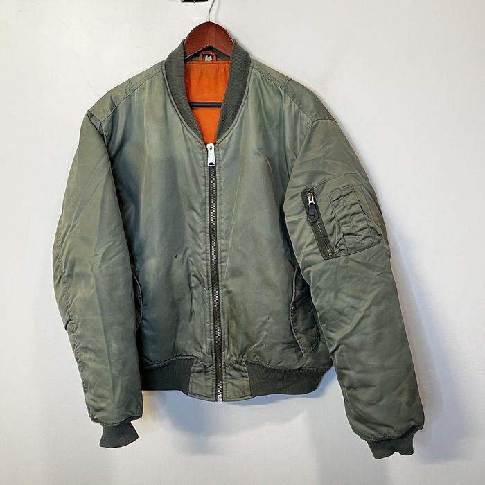 Vintage Vintage Ma-1 Flight Full Zip Bomber Jacket Size Large Green ...