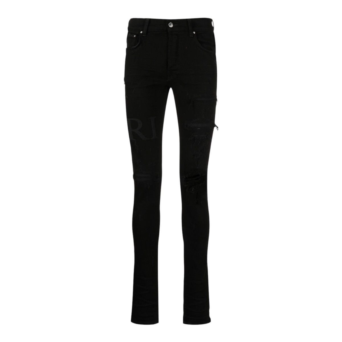 Amiri Serif Logo Distressed Skinny Jeans