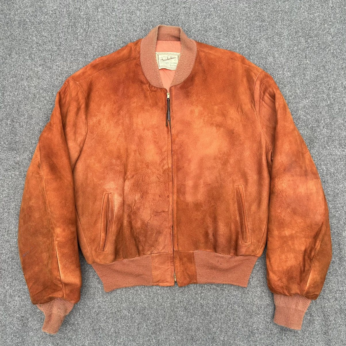 image of Helmut Lang x Leather Jacket Vintage 50S Burnt Orange Suede Bomber, Men's (Size Large)