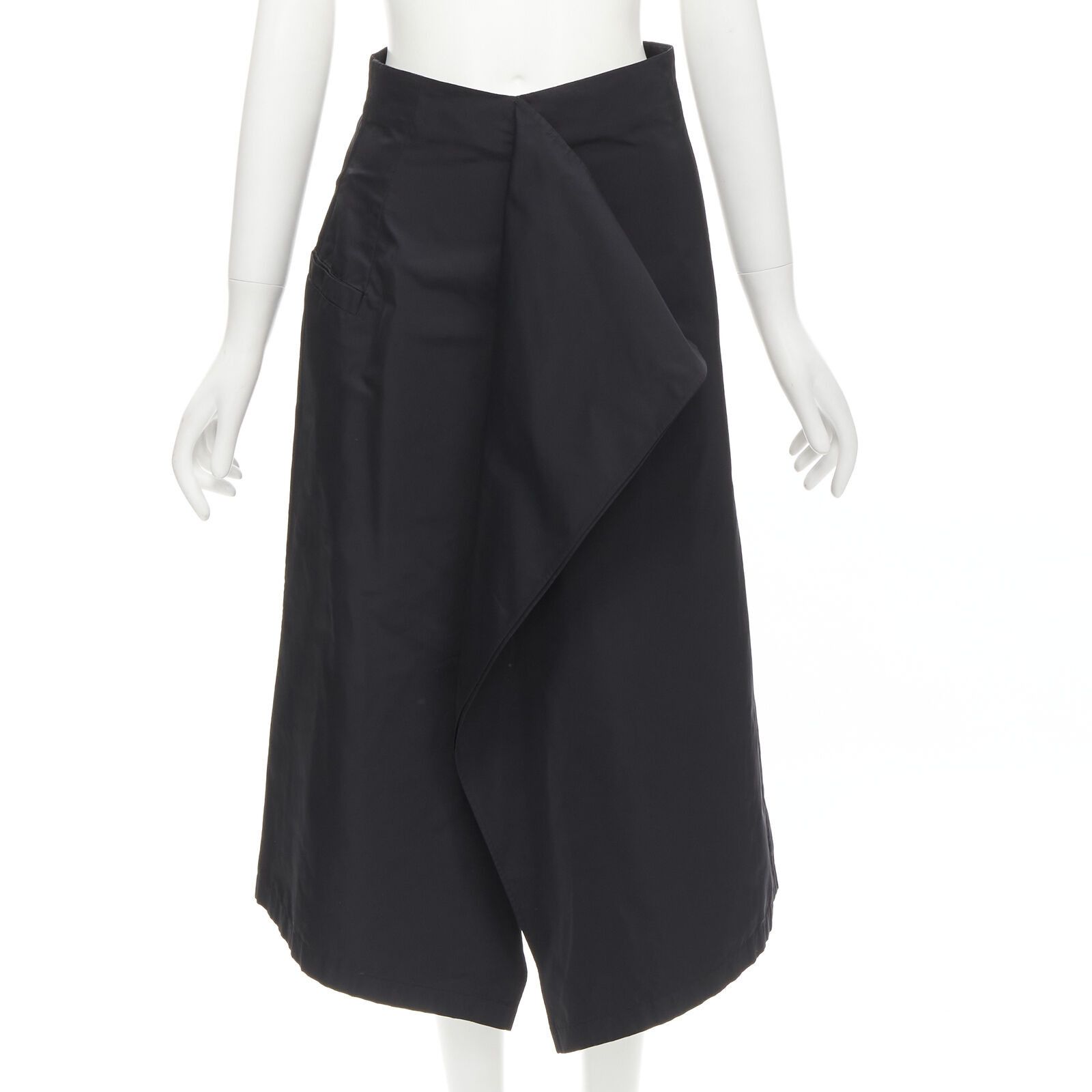 image of Jil Sander Black Silk Taffeta Draped Midi Skirt, Women's (Size 26)