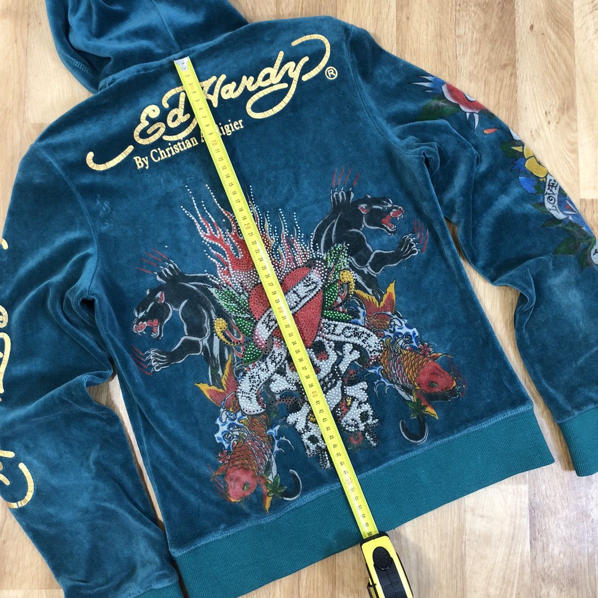Christian Audigier Rare Vintage Ed Hardy Velvet full Zip Hoodie big logo print Size US L / EU 52-54 / 3 - 13 Thumbnail