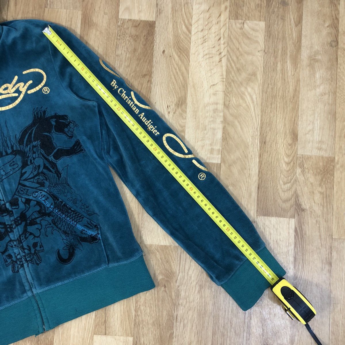 Christian Audigier Rare Vintage Ed Hardy Velvet full Zip Hoodie big logo print Size US L / EU 52-54 / 3 - 9 Thumbnail