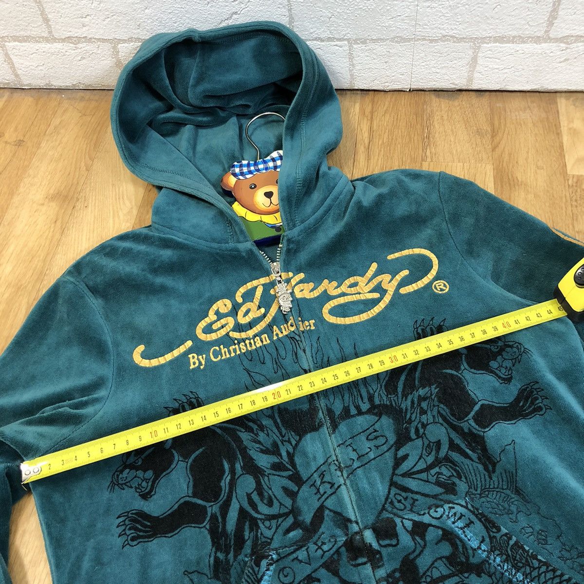 Christian Audigier Rare Vintage Ed Hardy Velvet full Zip Hoodie big logo print Size US L / EU 52-54 / 3 - 8 Thumbnail