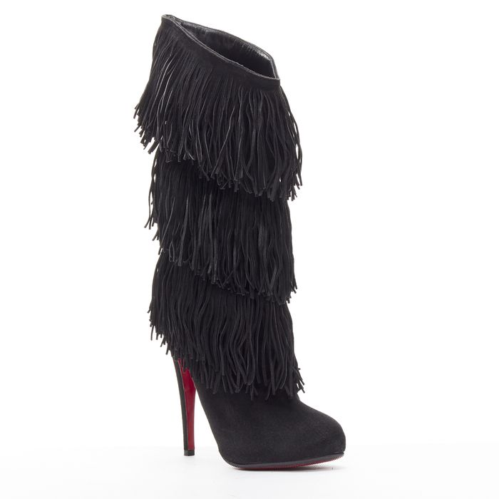 Christian Louboutin VIOLET 120 Mesh Booties Black Leather ref
