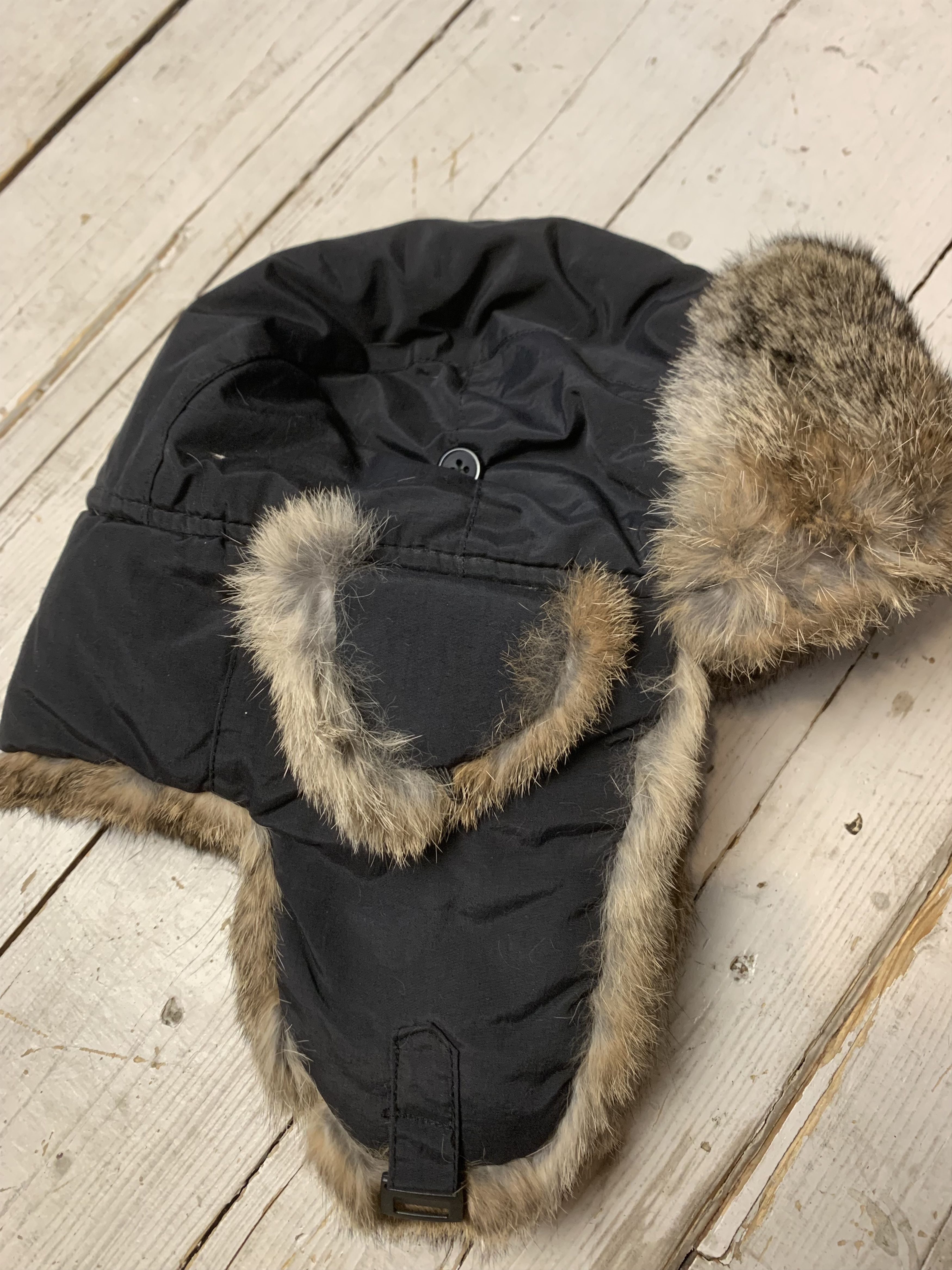 Vintage Babushka Real Fur Rabbit Fleece Trapper Waxed Hat Black Size ONE SIZE - 5 Thumbnail