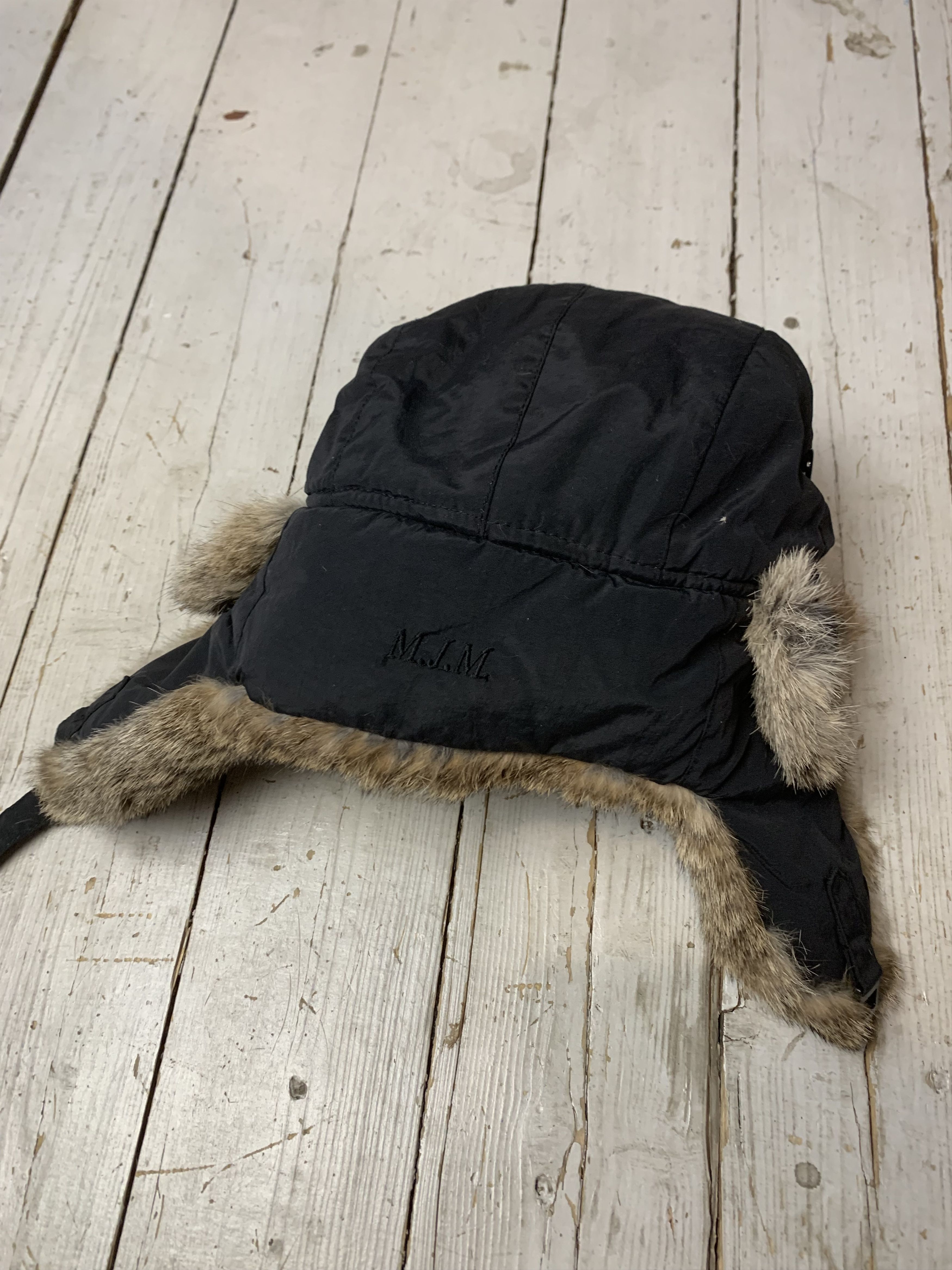 Vintage Babushka Real Fur Rabbit Fleece Trapper Waxed Hat Black Size ONE SIZE - 4 Thumbnail