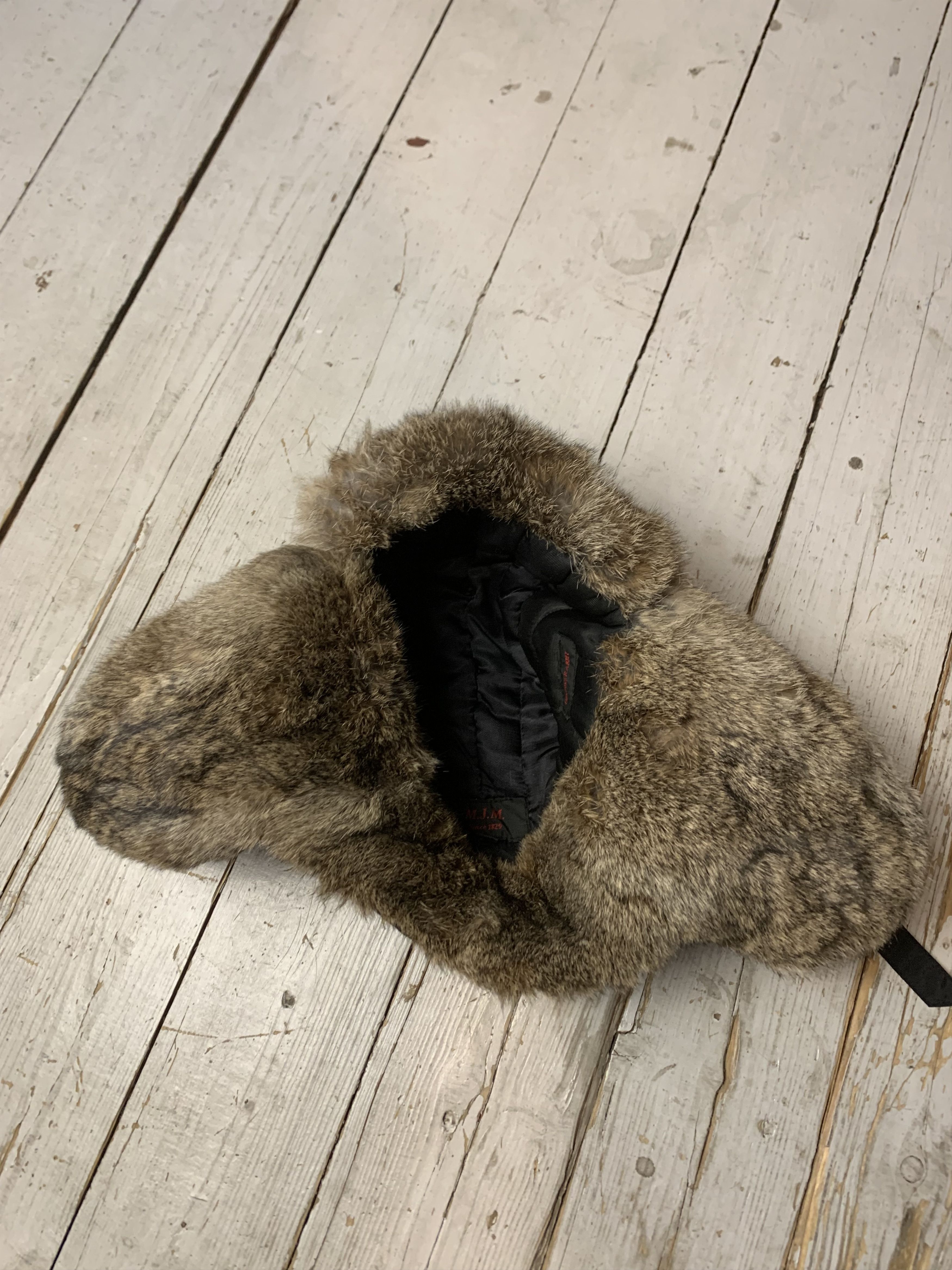 Vintage Babushka Real Fur Rabbit Fleece Trapper Waxed Hat Black Size ONE SIZE - 3 Thumbnail