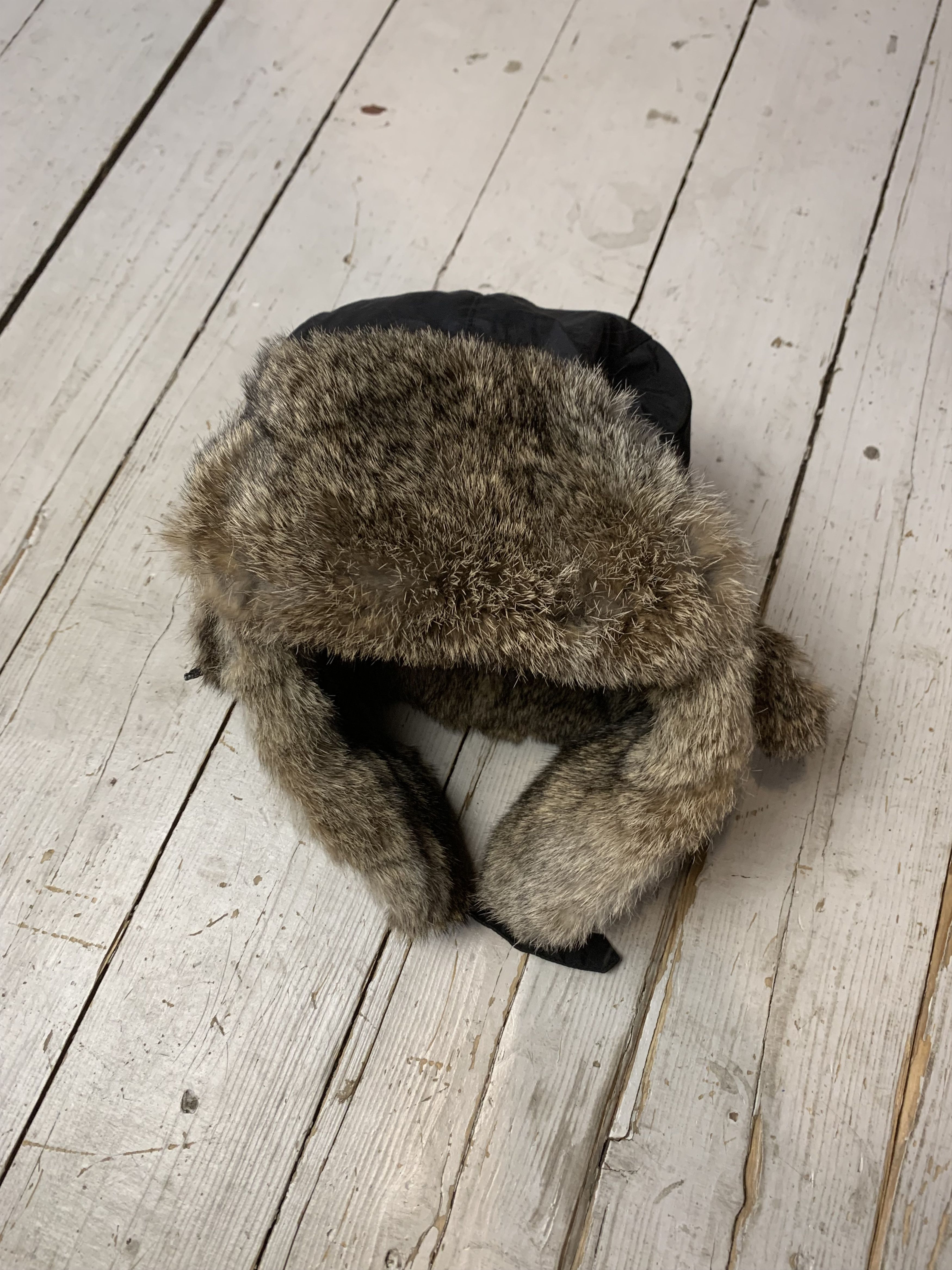 Vintage Babushka Real Fur Rabbit Fleece Trapper Waxed Hat Black Size ONE SIZE - 7 Thumbnail