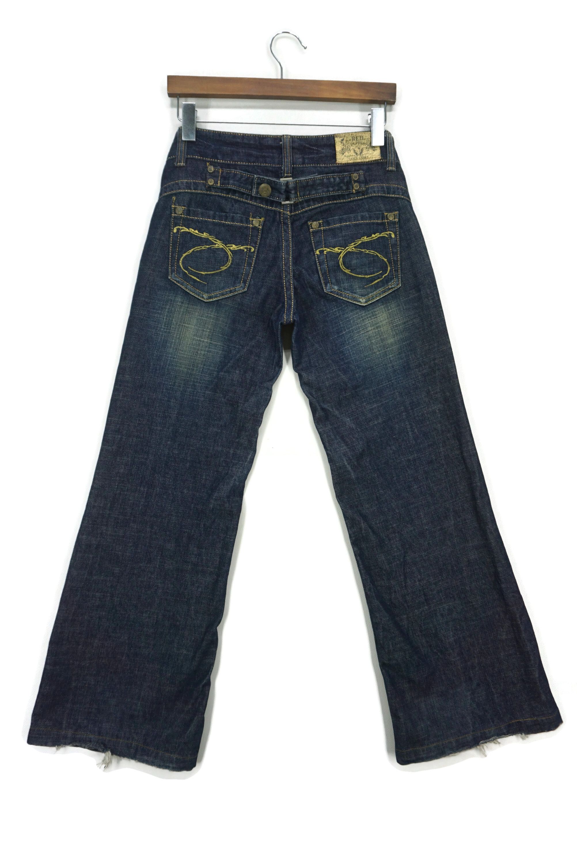 image of Rodeo Red Pepper Bootcut Workwear Hickory Dungarees Flare Jeans in Blue, Women's (Size 26)