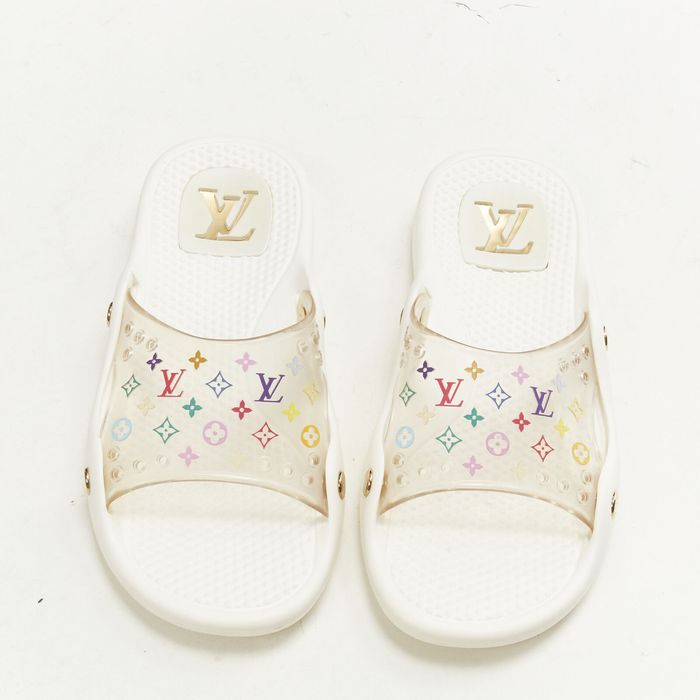 rare LOUIS VUITTON Y2K white multicolour monogram clear PVC pool slides  EU37 at 1stDibs