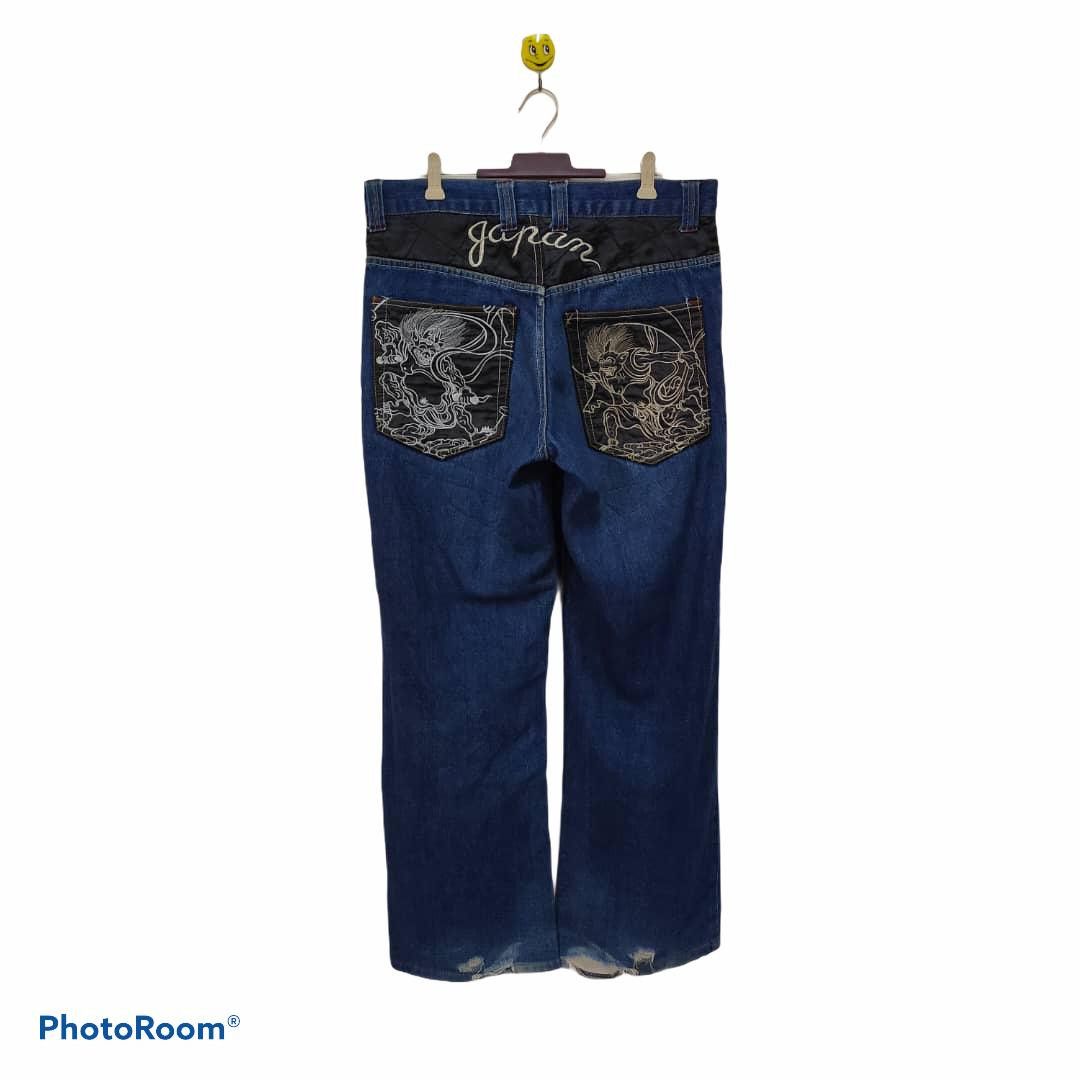 Japanese Brand japan traditional god embroidery denim pants Size US 34 / EU 50 - 1 Thumbnail