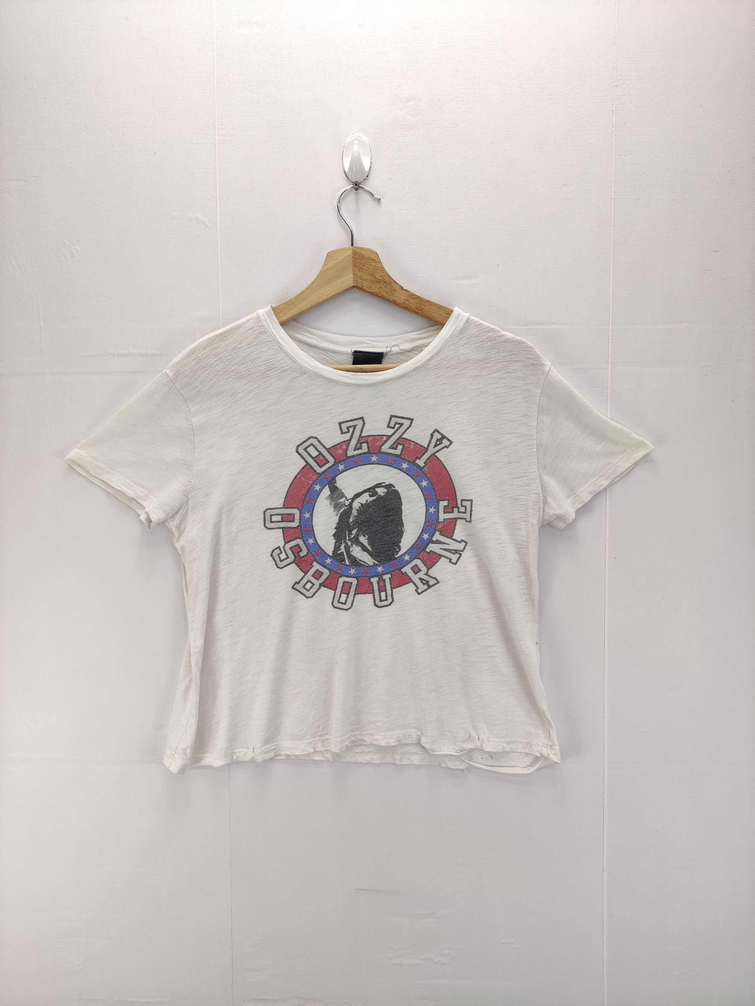 image of Ozzy Osbourne Concert Tee x Vintage Ozzy Osbourne Big Logo Tee in White, Women's (Size Small)