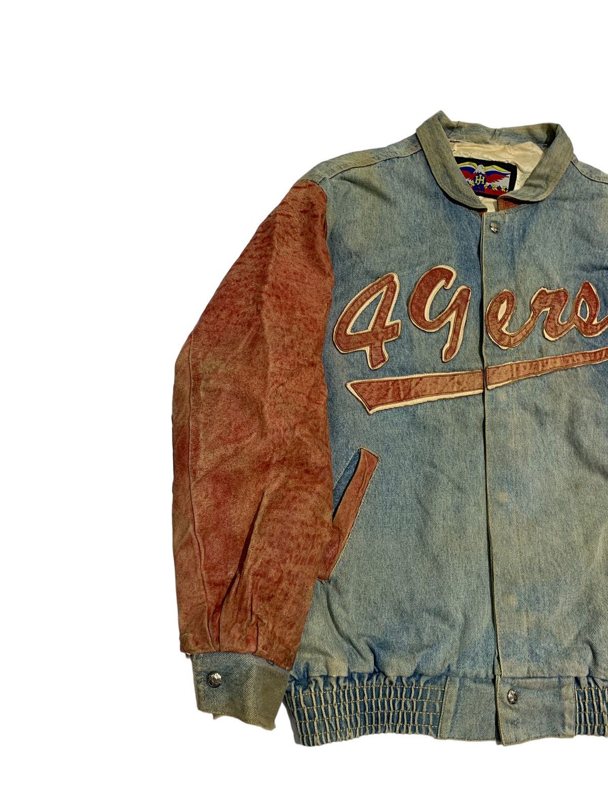 Jeff Hamilton 🔥VTG JEFF HAMILTON 49ERS DENIM AND LEATHER SLEEVES JACKETS Size US XL / EU 56 / 4 - 2 Thumbnail