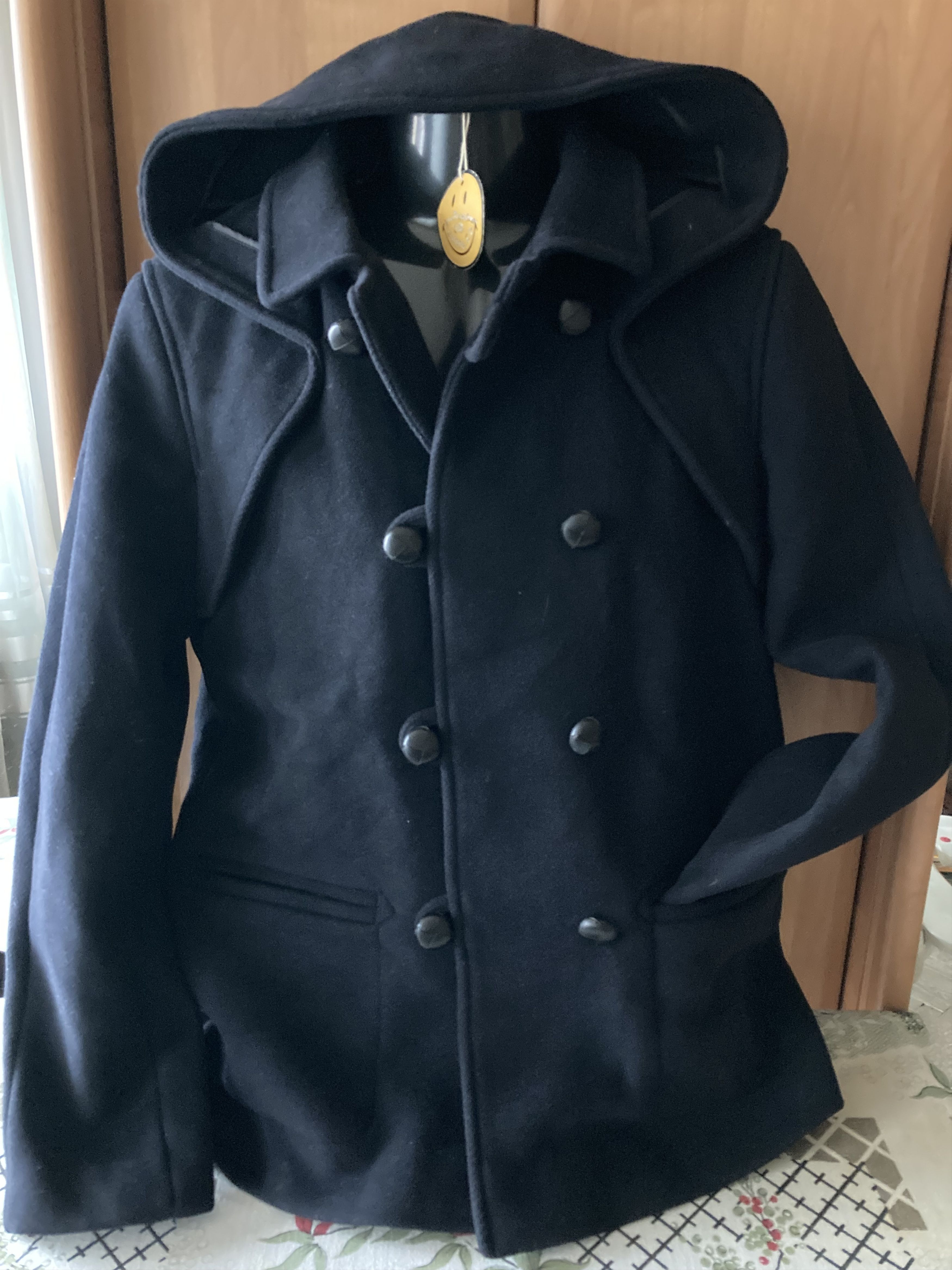 Sandro Paris Wool Cloth Pea Coat Hooded Navy