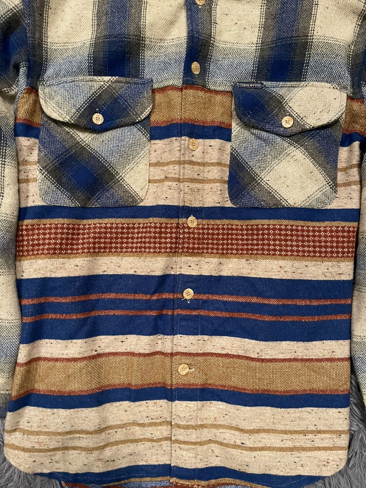 Flannel × Japanese Brand × Vintage Think Pink 80s vintage actec print flannel shirt Size US L / EU 52-54 / 3 - 4 Thumbnail