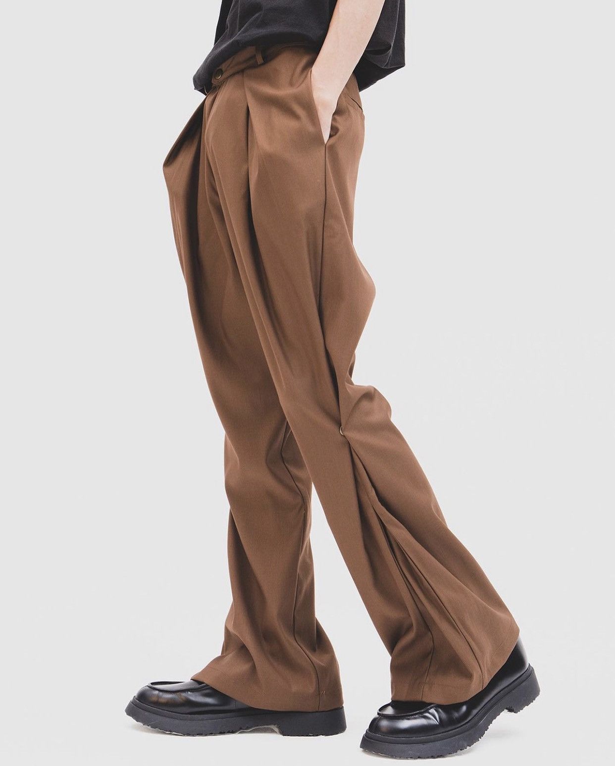 image of Designer Faiting Lab Button Flared Trousers in Brown, Men's (Size 32)