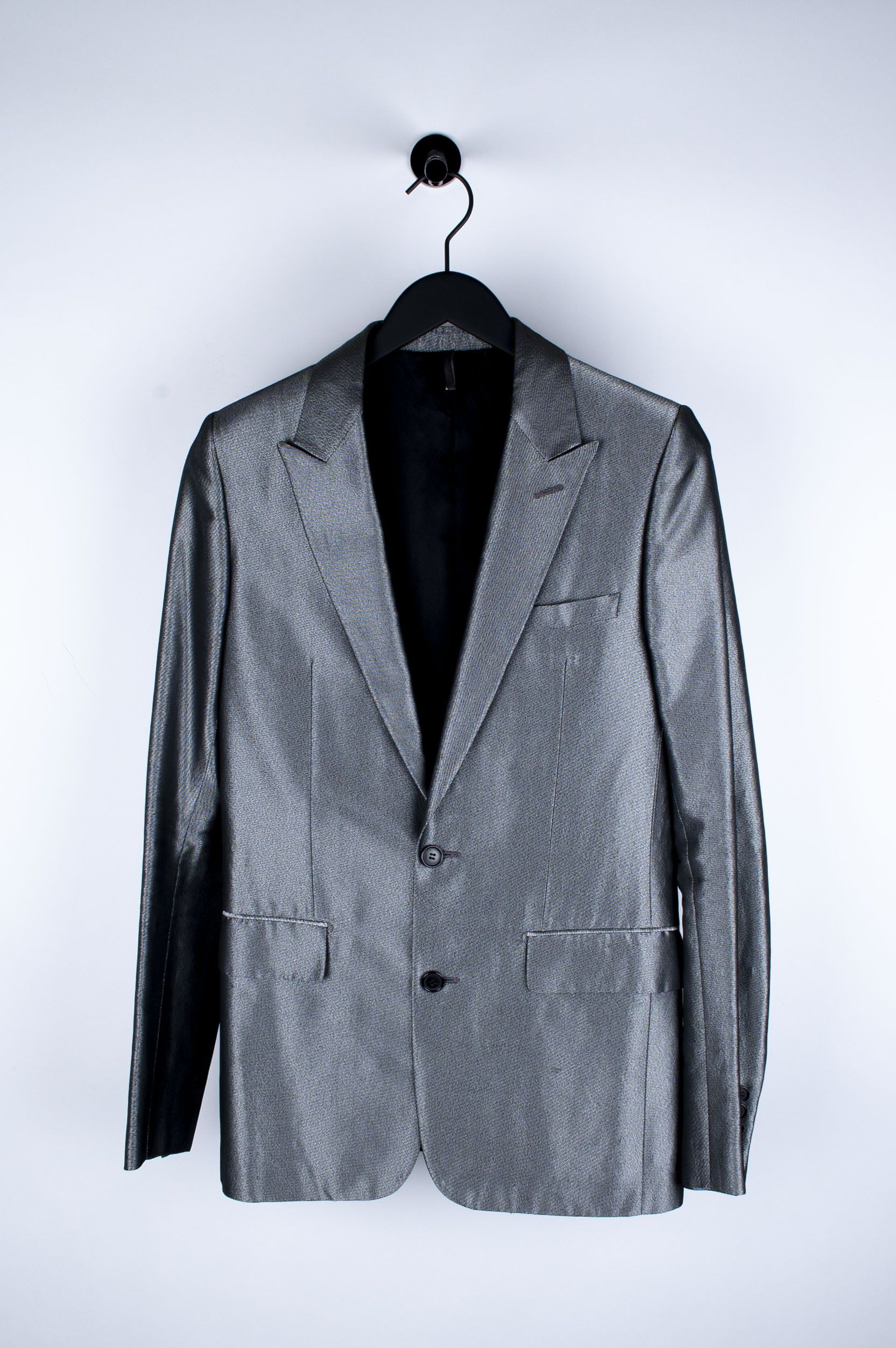 Dior Homme SS04 Strip Shiny Silver Blazer Jacket Size US S / EU 44-46 / 1 - 1 Thumbnail