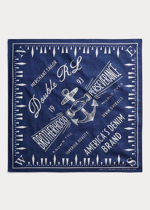 RRL Ralph Lauren INDIGO Bandana COTTON ANCHOR Scarf handkerchief Size ONE SIZE - 1 Thumbnail