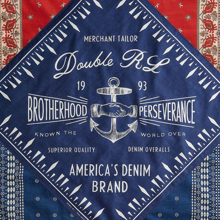 RRL Ralph Lauren INDIGO Bandana COTTON ANCHOR Scarf handkerchief Size ONE SIZE - 2 Thumbnail