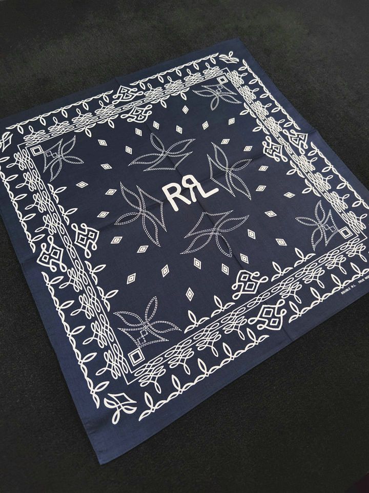 RRL Ralph Lauren INDIGO Printed Bandana COTTON IVORY Scarf handkerchief Size ONE SIZE - 2 Thumbnail