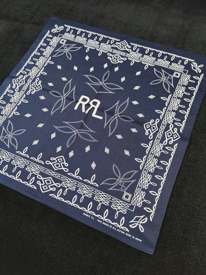 RRL Ralph Lauren INDIGO Printed Bandana COTTON IVORY Scarf handkerchief Size ONE SIZE - 1 Thumbnail