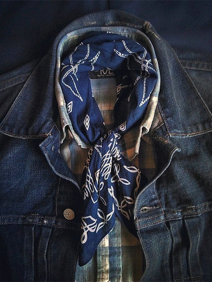 RRL Ralph Lauren INDIGO Printed Bandana COTTON IVORY Scarf handkerchief Size ONE SIZE - 10 Thumbnail