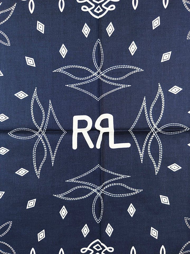 RRL Ralph Lauren INDIGO Printed Bandana COTTON IVORY Scarf handkerchief Size ONE SIZE - 9 Thumbnail