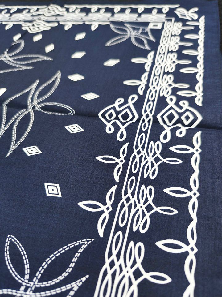 RRL Ralph Lauren INDIGO Printed Bandana COTTON IVORY Scarf handkerchief Size ONE SIZE - 6 Thumbnail