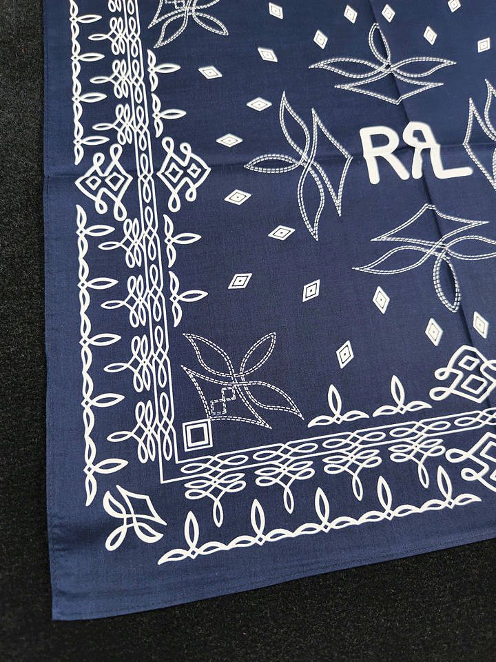 RRL Ralph Lauren INDIGO Printed Bandana COTTON IVORY Scarf handkerchief Size ONE SIZE - 3 Thumbnail