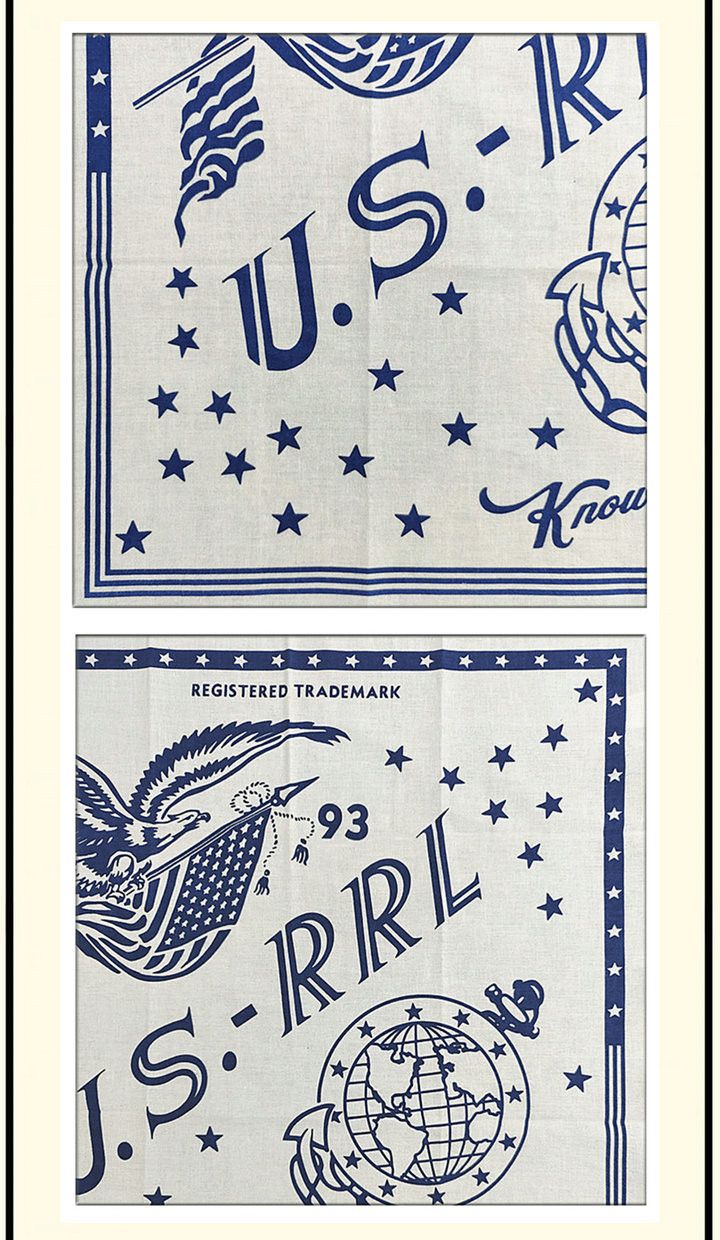 RRL Ralph Lauren INDIGO Printed Bandana COTTON IVORY Scarf handkerchief Size ONE SIZE - 4 Thumbnail