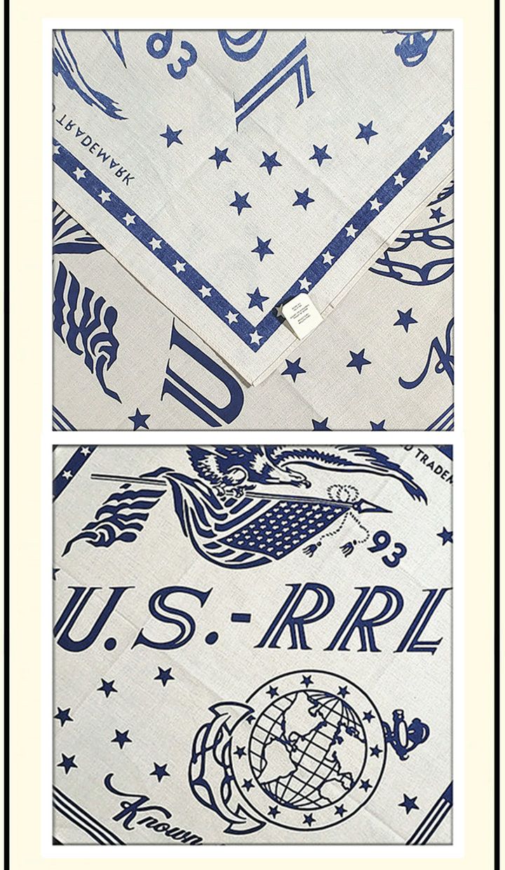 RRL Ralph Lauren INDIGO Printed Bandana COTTON IVORY Scarf handkerchief Size ONE SIZE - 8 Thumbnail