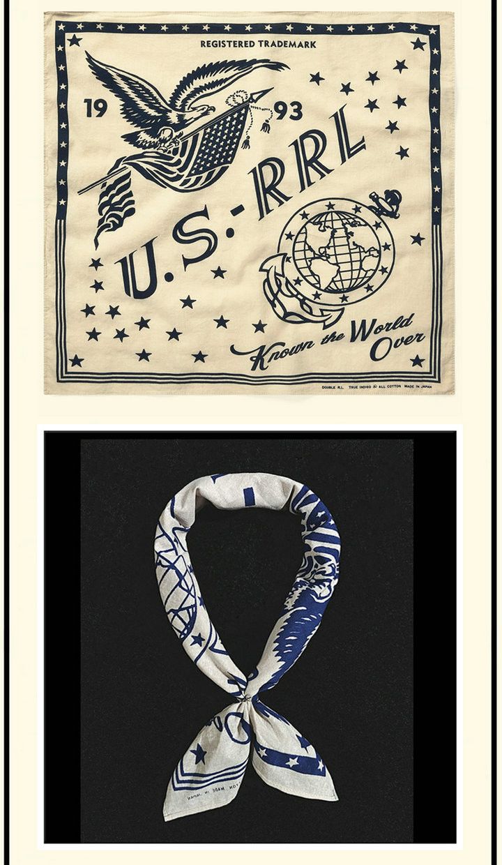RRL Ralph Lauren INDIGO Printed Bandana COTTON IVORY Scarf handkerchief Size ONE SIZE - 2 Thumbnail