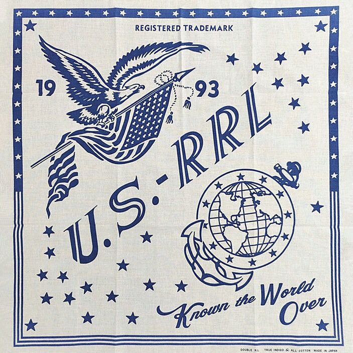 RRL Ralph Lauren INDIGO Printed Bandana COTTON IVORY Scarf handkerchief Size ONE SIZE - 1 Thumbnail