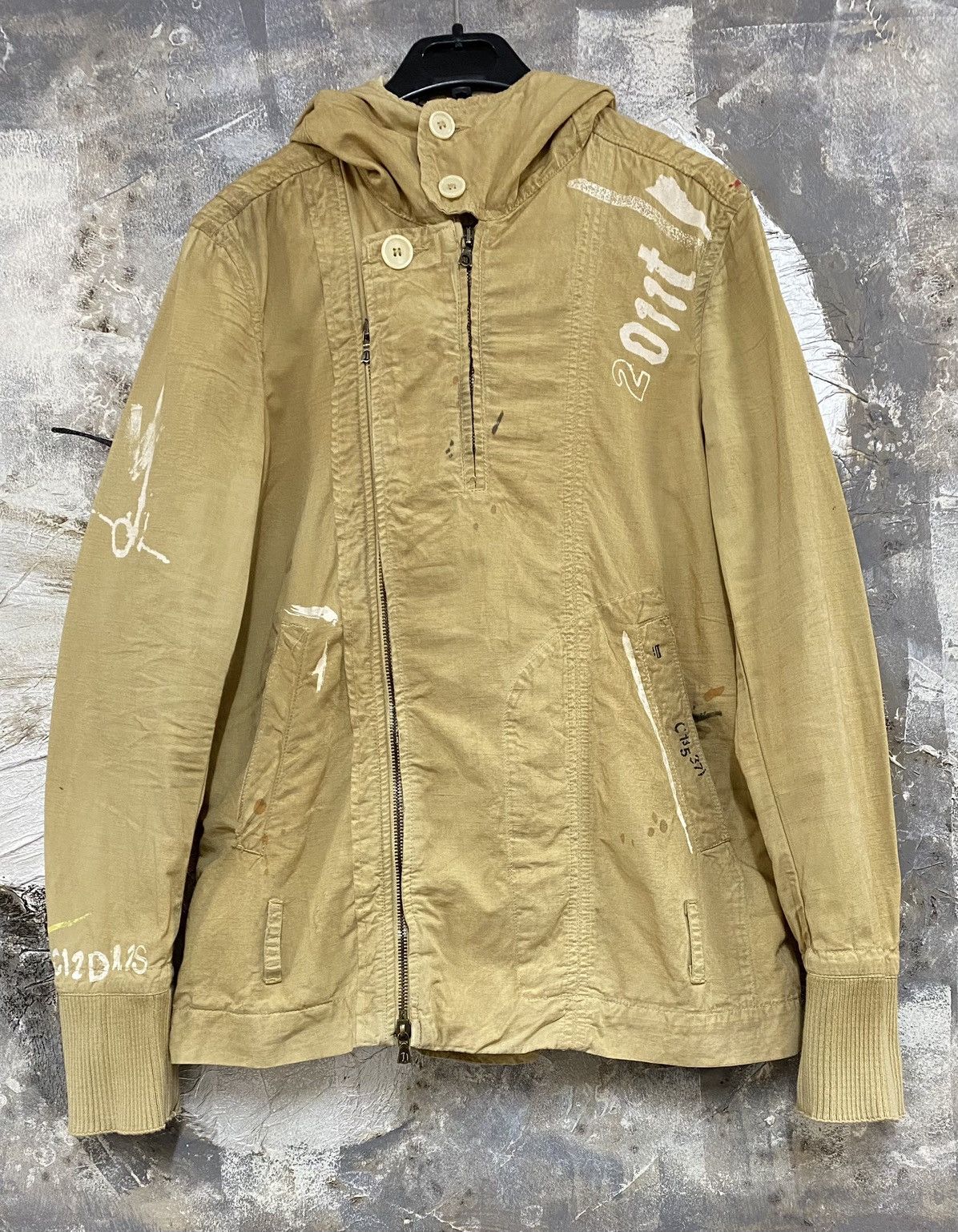 Distressed Zipper Hoodie Jacket