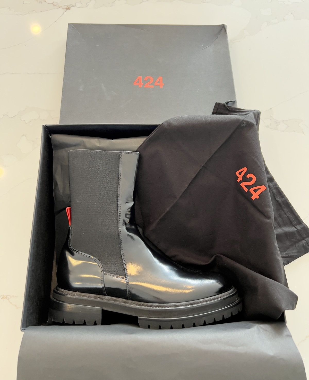 424 New Rare 424 Black High Shine Leather Army Chelsea Boots 9US Size US 9 / EU 42 - 6 Thumbnail
