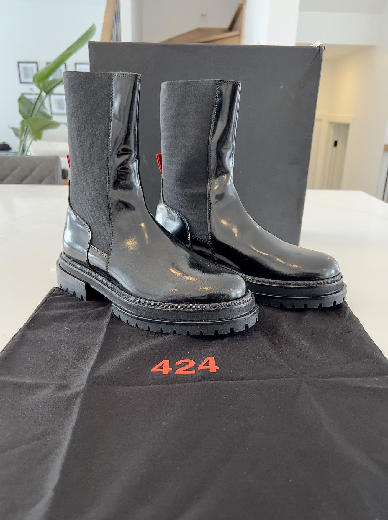 424 New Rare 424 Black High Shine Leather Army Chelsea Boots 9US Size US 9 / EU 42 - 7 Thumbnail