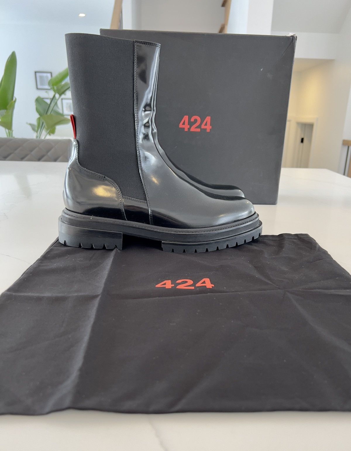 424 New Rare 424 Black High Shine Leather Army Chelsea Boots 9US Size US 9 / EU 42 - 8 Thumbnail