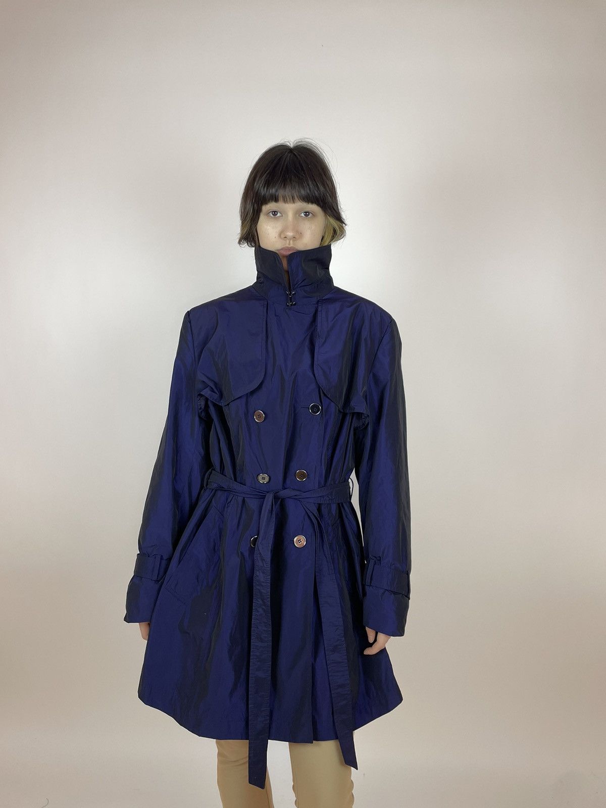 Japanese Brand MADELEINE Trench Coat Blue Nylon Womens size M-L Size L / US 10 / IT 46 - 1 Thumbnail