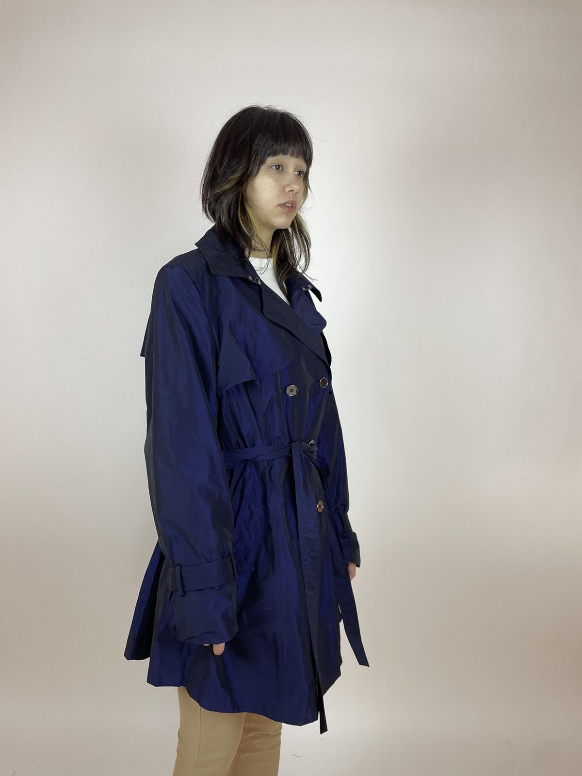 Japanese Brand MADELEINE Trench Coat Blue Nylon Womens size M-L Size L / US 10 / IT 46 - 7 Thumbnail