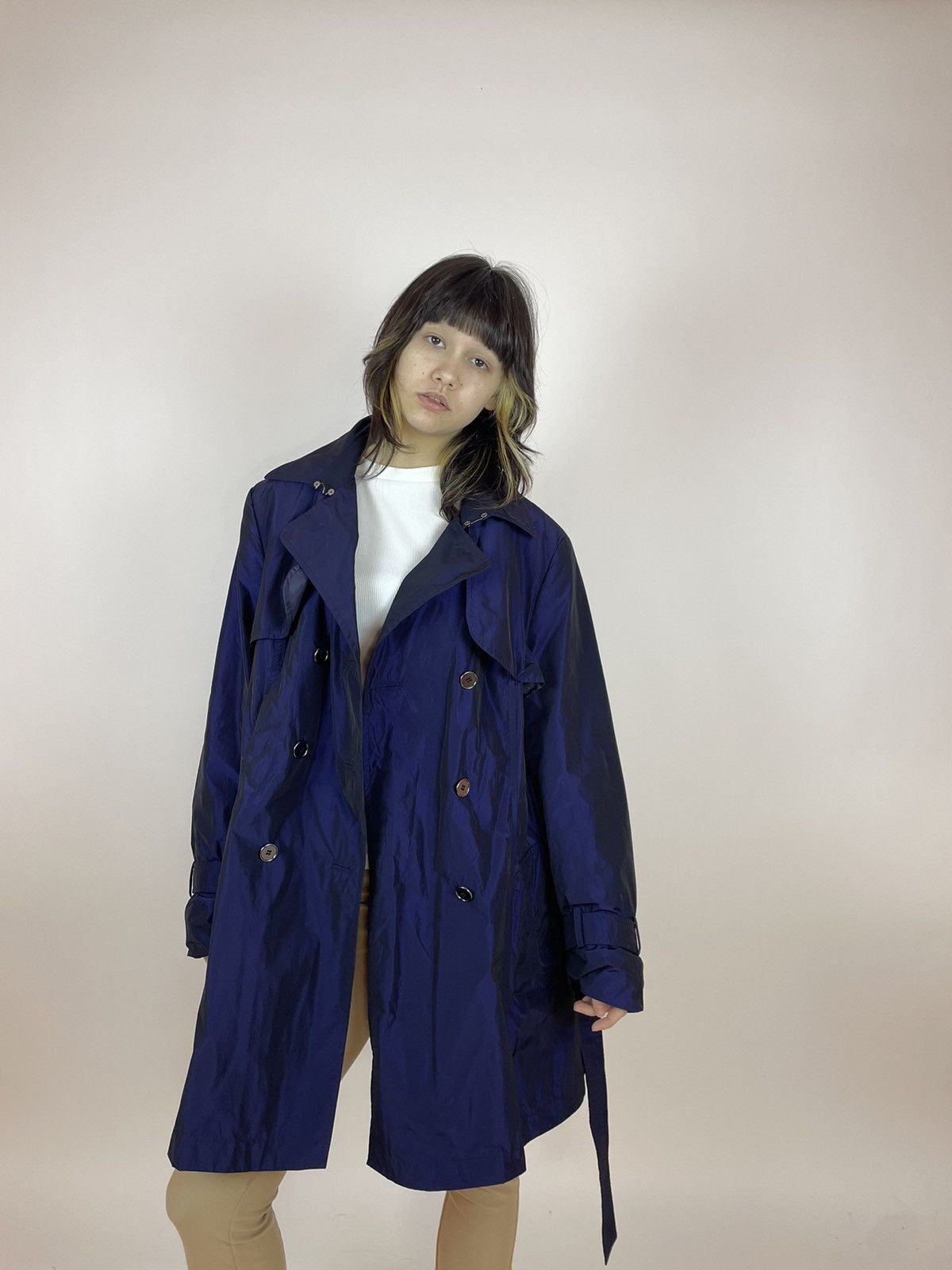 Japanese Brand MADELEINE Trench Coat Blue Nylon Womens size M-L Size L / US 10 / IT 46 - 6 Thumbnail