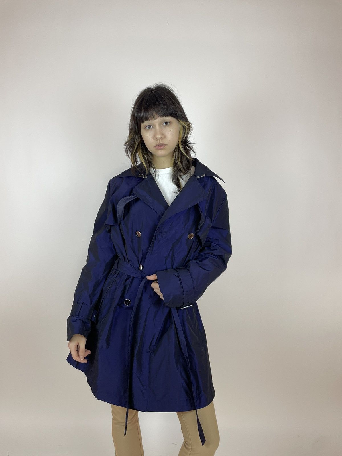 Japanese Brand MADELEINE Trench Coat Blue Nylon Womens size M-L Size L / US 10 / IT 46 - 4 Thumbnail