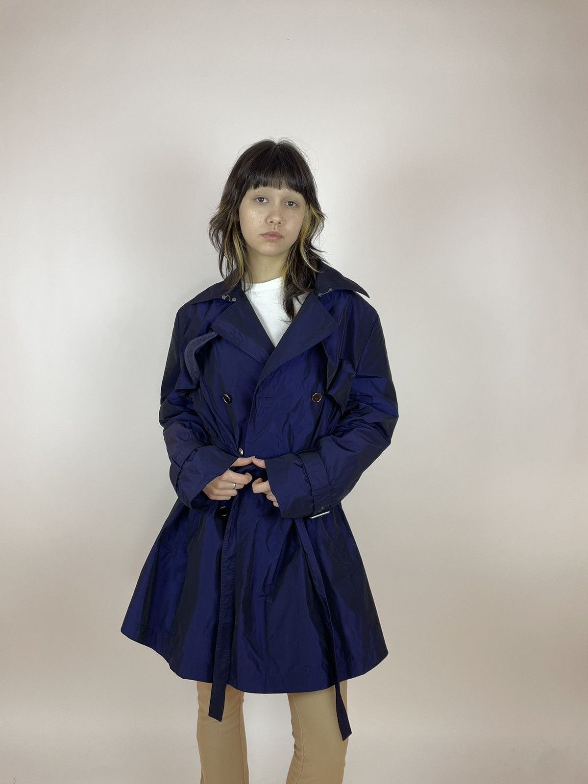 Japanese Brand MADELEINE Trench Coat Blue Nylon Womens size M-L Size L / US 10 / IT 46 - 5 Thumbnail