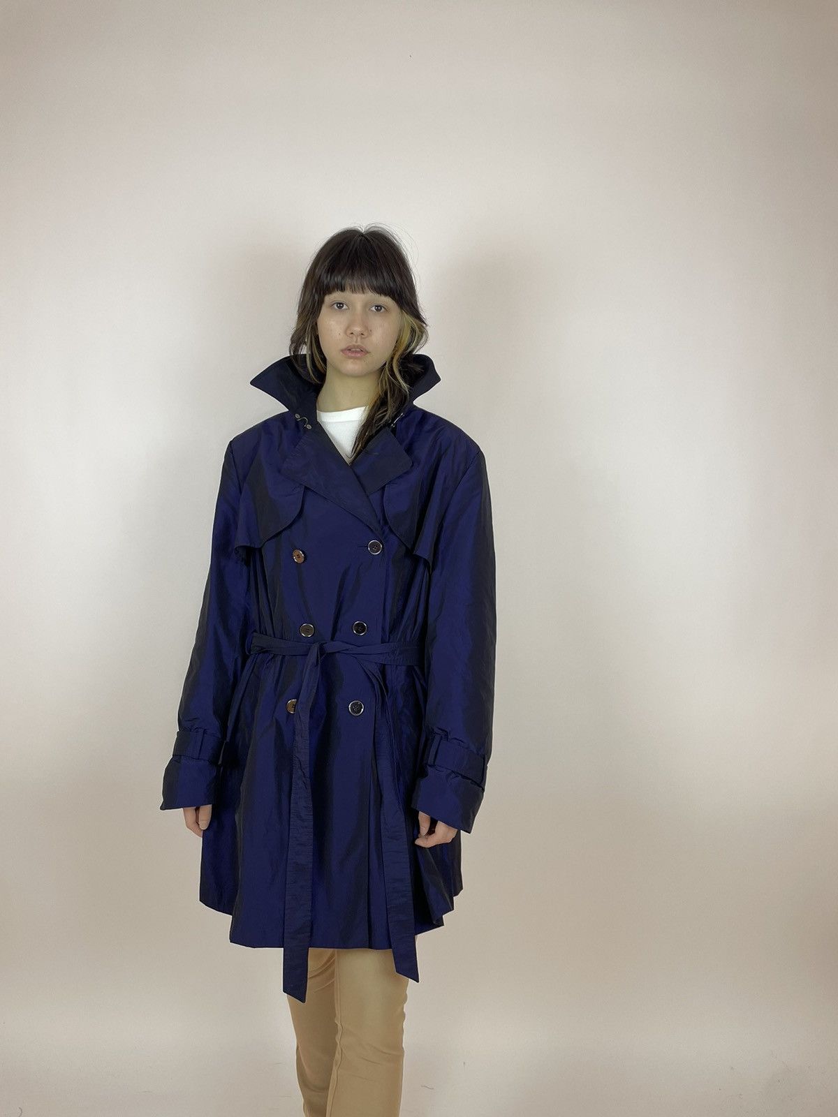 Japanese Brand MADELEINE Trench Coat Blue Nylon Womens size M-L Size L / US 10 / IT 46 - 2 Thumbnail